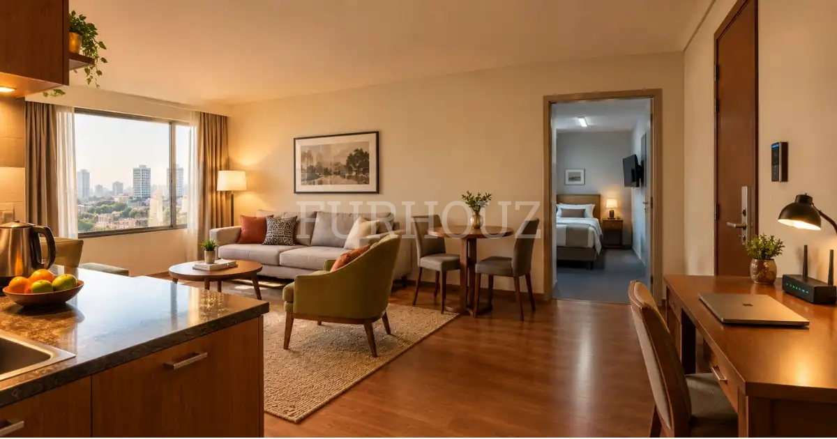 Modern corporate housing apartment in Dhaka featuring living room, dining area, and bedroom