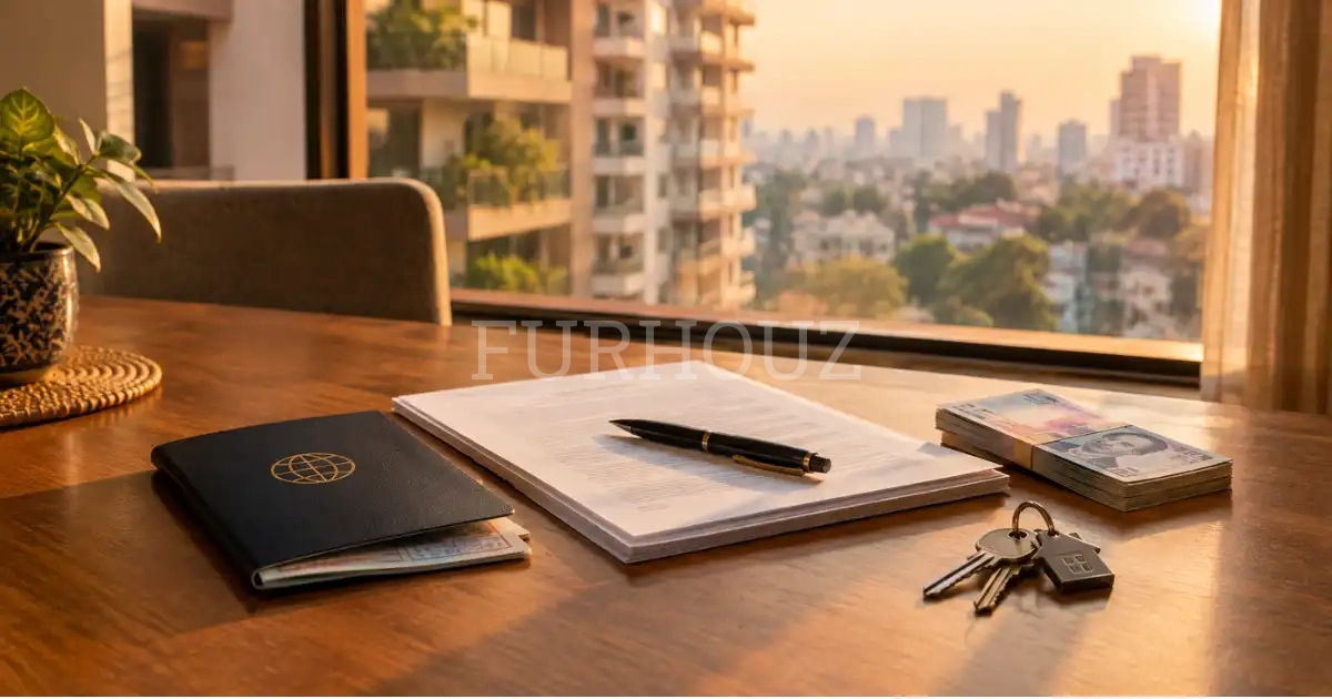 Apartment rental agreement, keys, and passport for expats renting in Dhaka