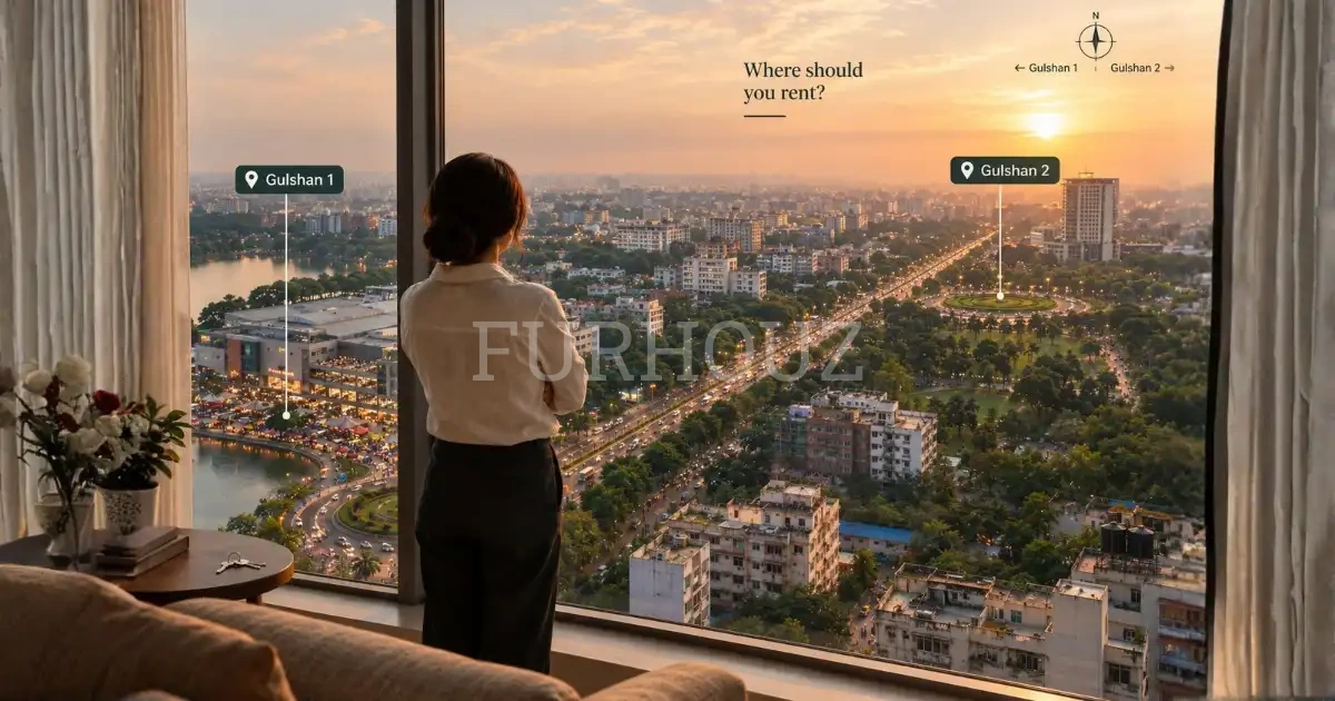 women looking to Gulshan 1 and Gulshan 2 through the window